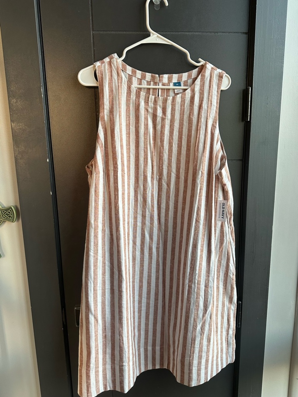 Old Navy Brown & White Sleeveless Linen Blend Striped Shift Dress